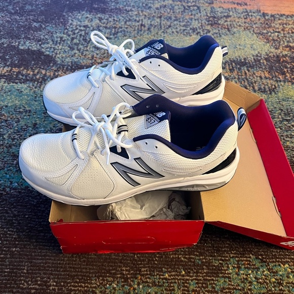 New Balance White and Navy Sneakers